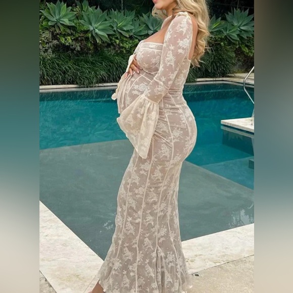 Beautiful lace overlay, white maternity, maxi dress - Picture 2 of 4